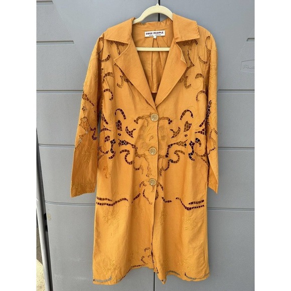 Free People Susanna Cutwork Embroidered Lace Longline Duster Jacket Pumpkin XS - Picture 8 of 15